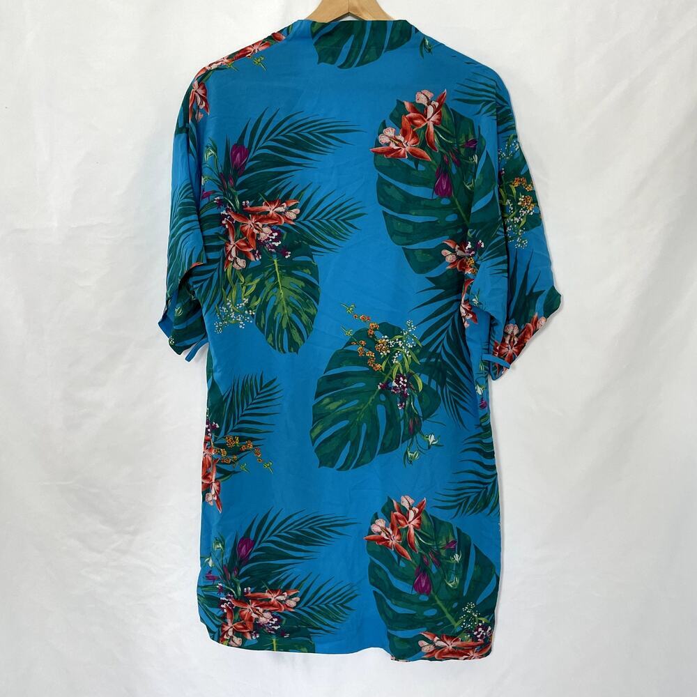 Soma blue tropical leaves flowers robe sleepwear women's small flowy no belt - Picture 7 of 7